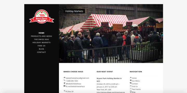 The website of Baked Cheese Haus.